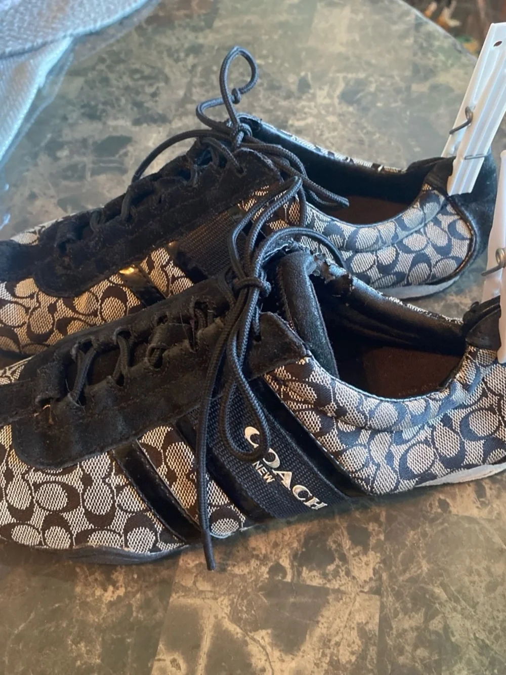 Coach Black and Cream Monogram Lace-Up Sneaker